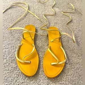 Gold Lace Up Anthropologie Sandals Size 10